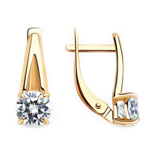 Серьги из серебра с позолотой и фианитами