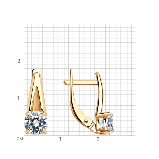 Серьги из серебра с позолотой и фианитами