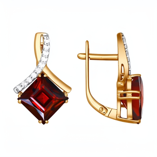 Серьги из золота с гранатами и фианитами