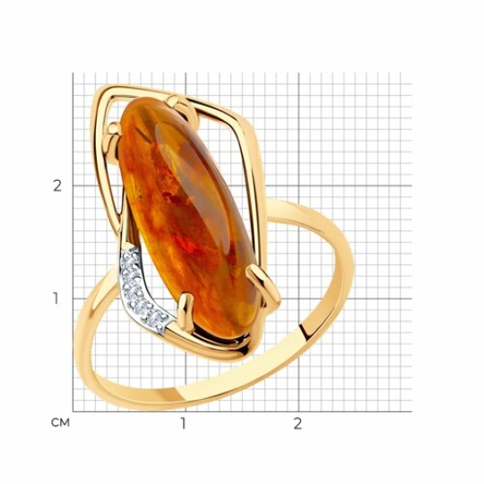 Кольцо из золота с янтарём и фианитами