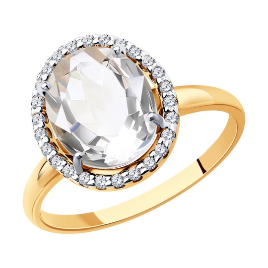 Кольцо из золота с горным хрусталём и фианитами