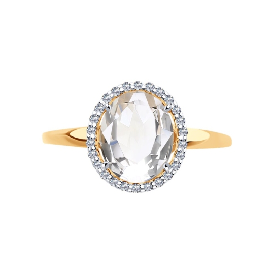 Кольцо из золота с горным хрусталём и фианитами