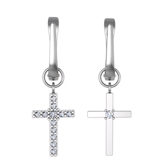 Асимметричные серьги-трансформеры из серебра с фианитами