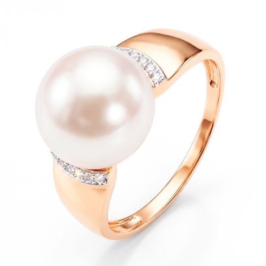 Кольцо из золота с жемчугом и фианитами