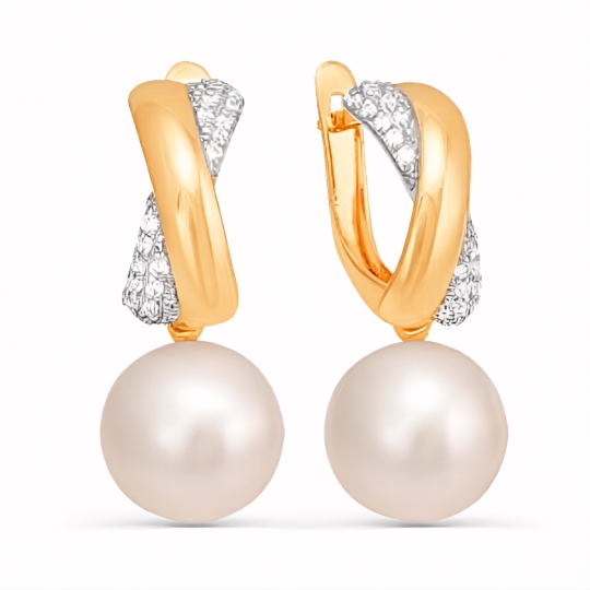 Серьги из золота с жемчугом и фианитами