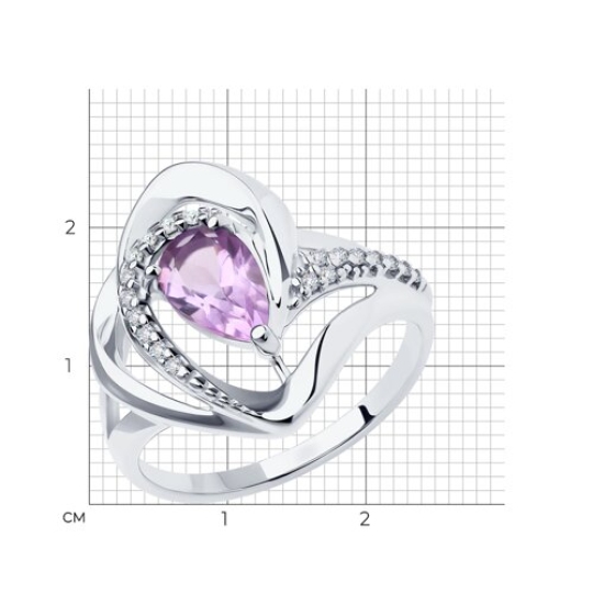 Кольцо из серебра с аметистом и фианитами
