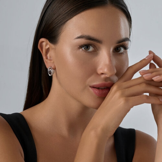 Серьги из серебра с гранатами и фианитами