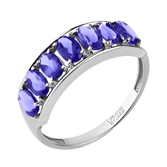 Кольцо из белого золота с ситаллами танзанит