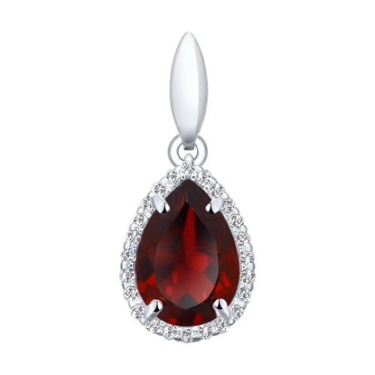 Подвеска из серебра с гранатом и фианитами