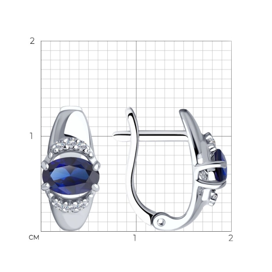 Серьги из серебра с сапфировыми корундами и фианитами