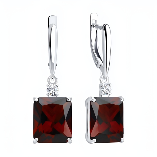 Серьги из серебра с гранатами и фианитами