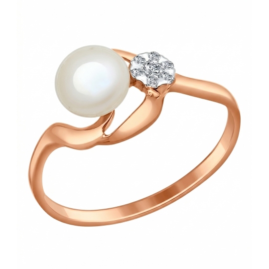 Кольцо из золота с жемчугом и фианитами