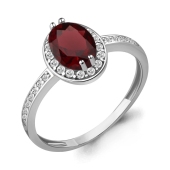 Кольцо из серебра с гранатом и фианитами