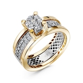 Кольцо двойное из комбинированного золота с бриллиантами