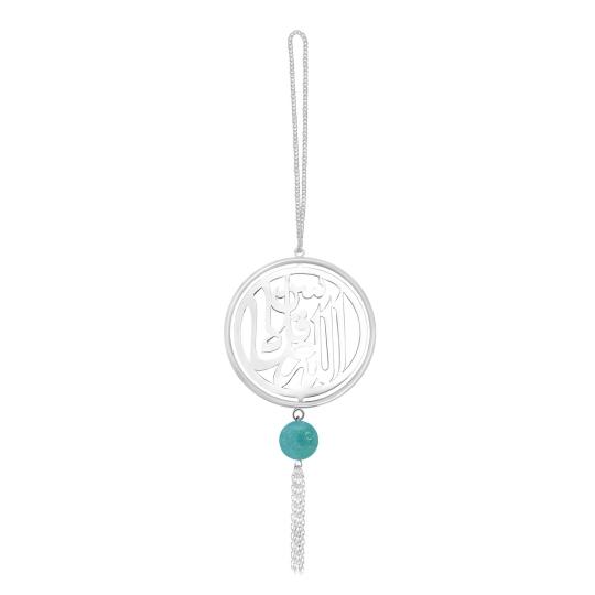 Сувенир-подвеска для авто из серебра с амазонитом