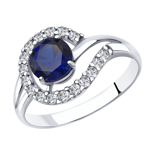 Кольцо из серебра с сапфировым корундом и фианитами