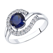 Кольцо из серебра с сапфировым корундом и фианитами