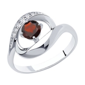 Кольцо из серебра с гранатом и фианитами