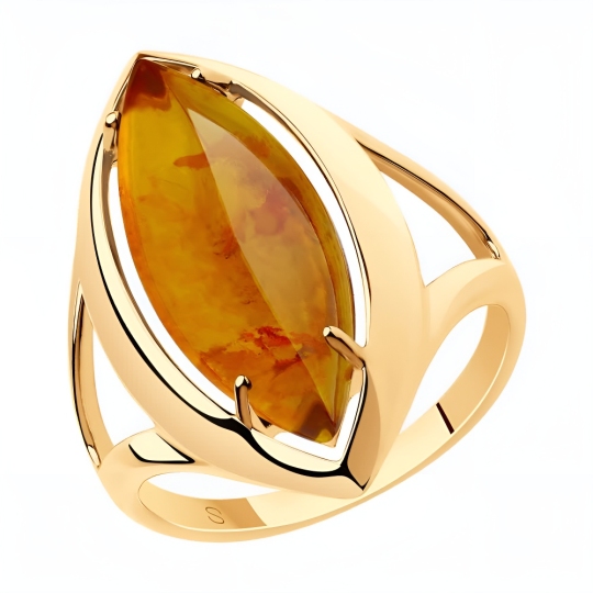 Кольцо из серебра с позолотой и янтарём