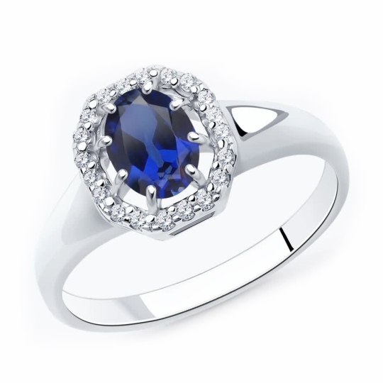 Кольцо из серебра с сапфировым корундом и фианитами