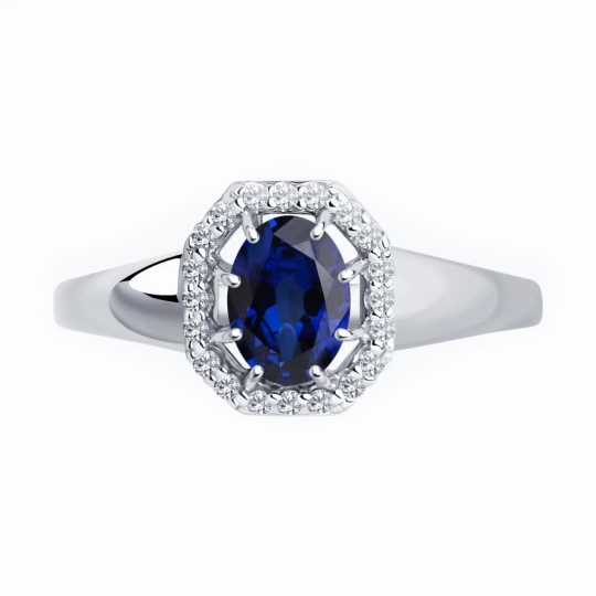 Кольцо из серебра с сапфировым корундом и фианитами