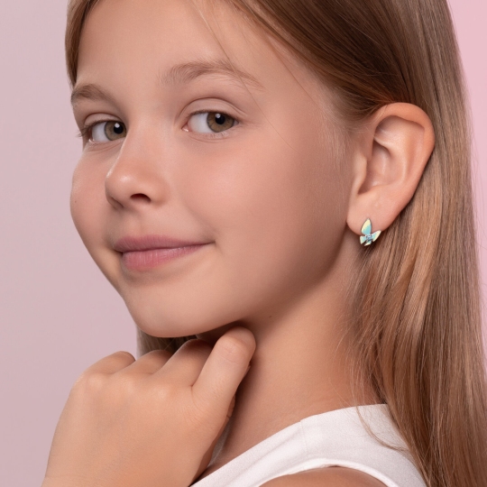 Серьги из серебра с эмалью и фианитами