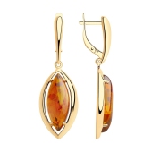 Серьги из серебра с позолотой и янтарем