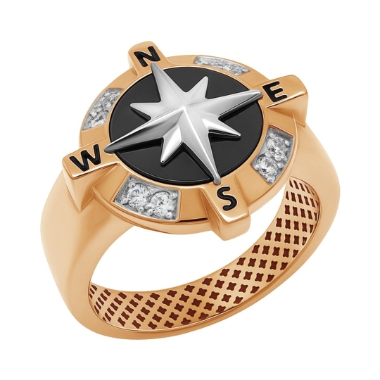 Кольцо из золота с ониксом и фианитами