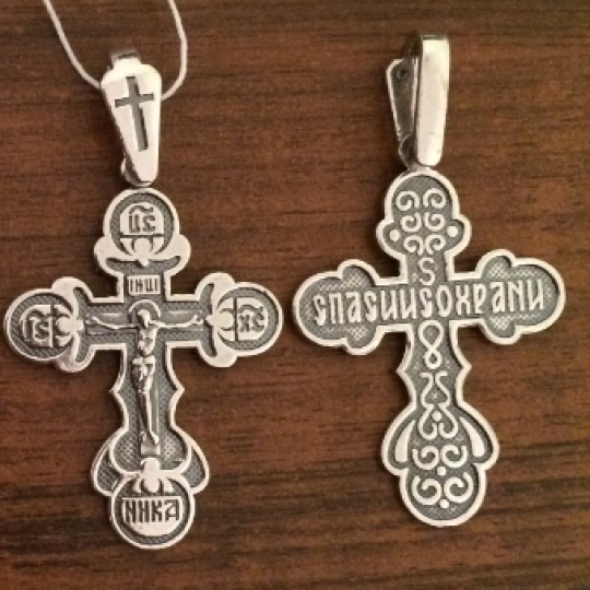 Подвеска-крест из серебра с чернением