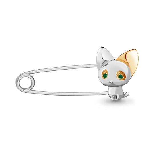 Брошь-булавка из серебра с позолотой и фианитами