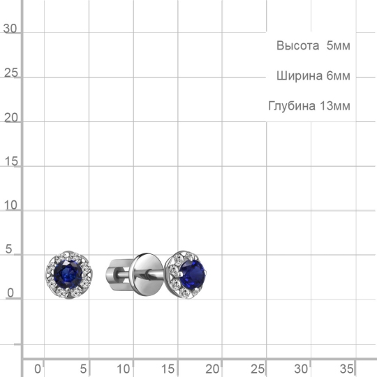 Серьги из серебра с сапфирами и фианитами