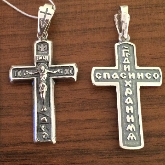 Подвеска-крест из серебра с чернением
