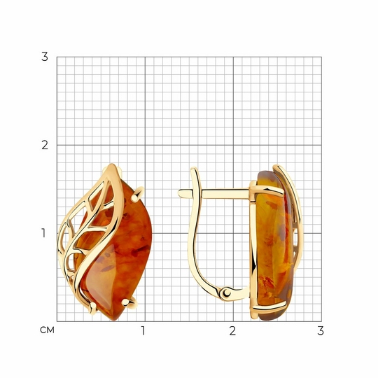 Серьги из золота с янтарем