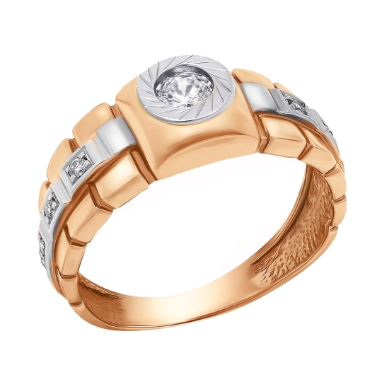 Кольцо-печатка из золота с фианитами