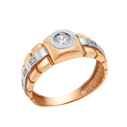 Кольцо-печатка из золота с фианитами