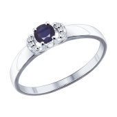 Кольцо из серебра с сапфировым корундом и фианитами
