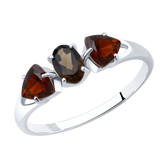 Кольцо из серебра с гранатами и раухтопазом