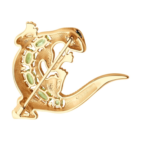 Брошь из серебра с позолотой, с хризолитами и фианитами 