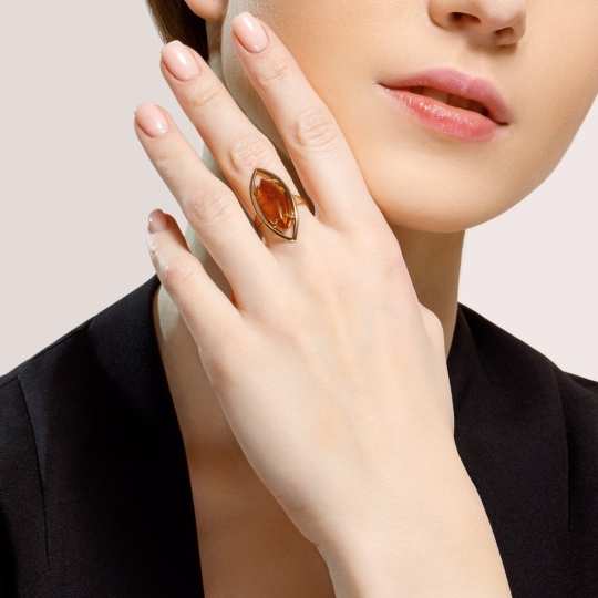 Кольцо из серебра с позолотой и янтарем