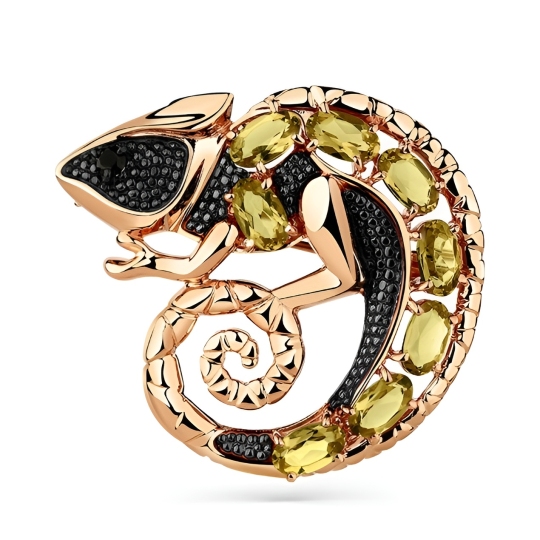 Брошь из золота с султанитами и фианитами 