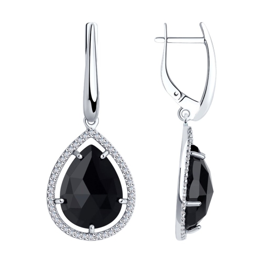 Серьги из серебра с агатами и фианитами