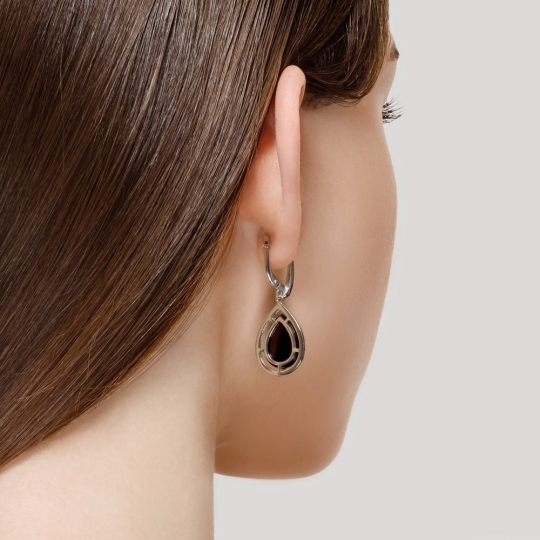 Серьги из серебра с агатами и фианитами