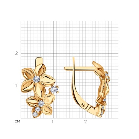 Серьги из серебра с позолотой и фианитами