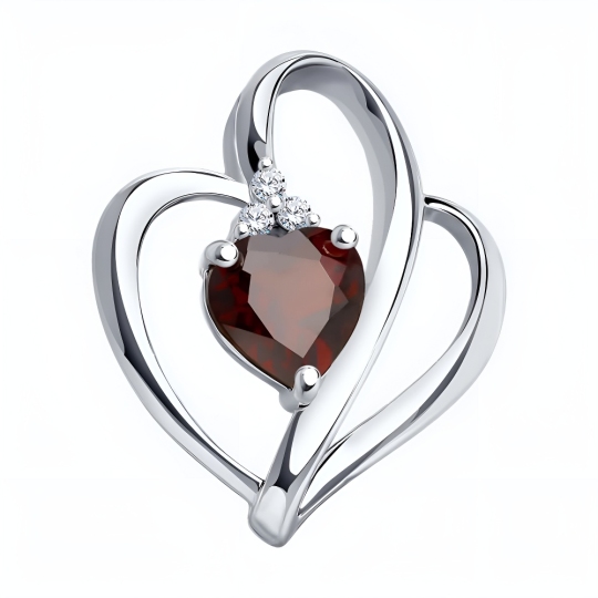 Подвеска из серебра с гранатом и фианитами