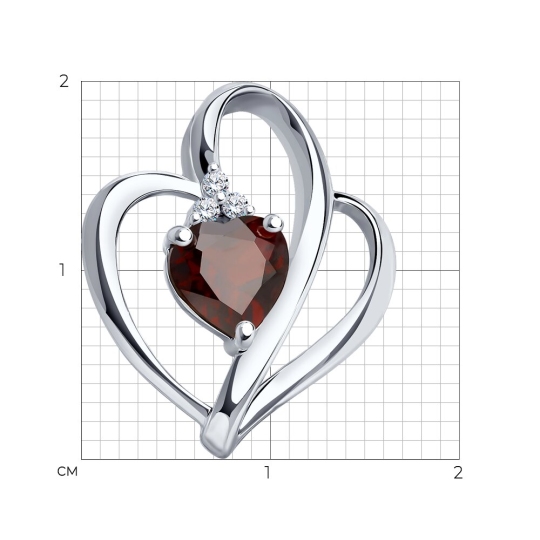 Подвеска из серебра с гранатом и фианитами