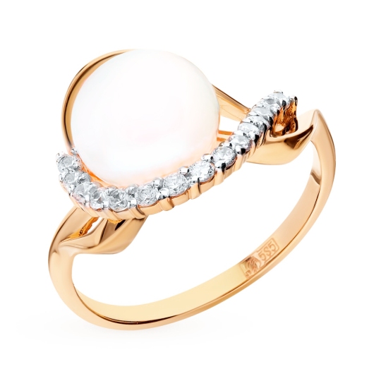 Кольцо из золота с жемчугом и фианитами