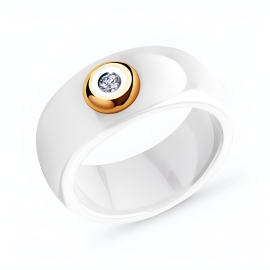 Кольцо из керамики со вставкой из золота и бриллиантом