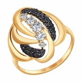 Кольцо из золота с бесцветными и чёрными фианитами