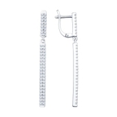 Серьги длинные из серебра с фианитами