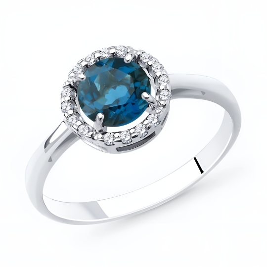 Кольцо из серебра с топазом London и фианитами